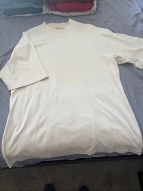 Cutter & Buck Cream Short Sleeve Ribbed Crewneck Shirt